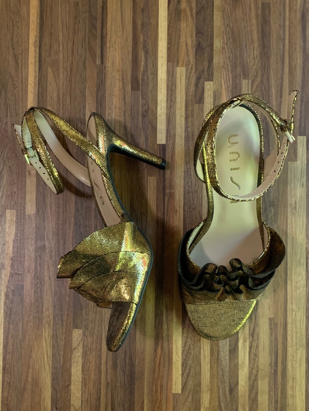Unisa Gold Ruffle Heels - Picture 2 of 10